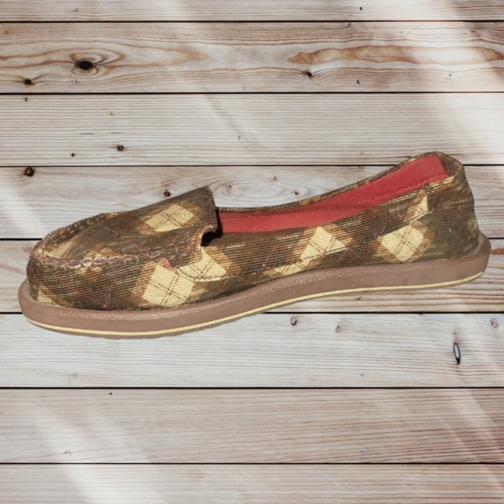 SANUK - Women's SIZE 8 - Brown Plaid Corduroy Slip-On Flats